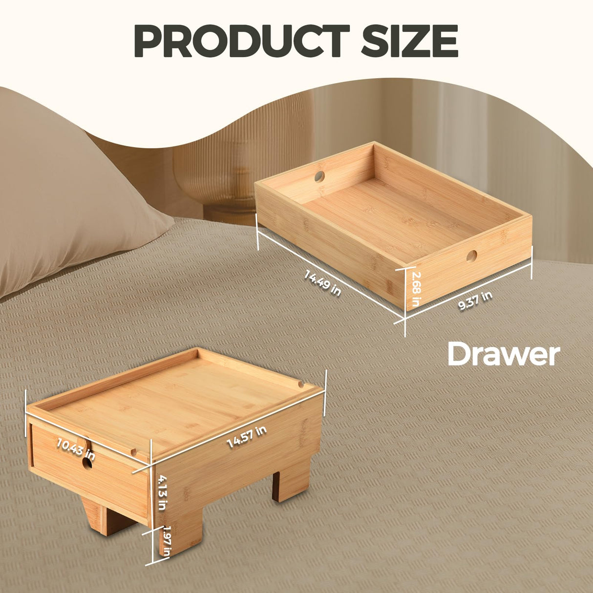 Vekkia Natural Bamboo Bedside Shelf with Drawers - for College Dorm Bunk Beds, Blending Decor and Storage Vekkia