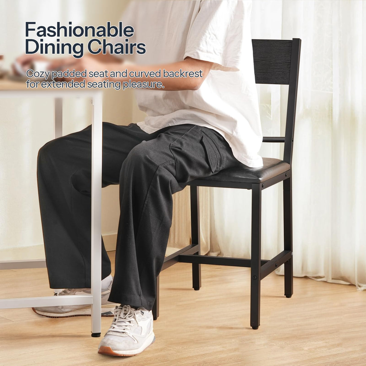 HOOBRO Kitchen Chairs Set of 2, Upholstered Dining Chairs, Dining Room Chairs with PU Cushion Seat, Black Kitchen Chairs with Backrest and Adjustable Feet, for Dining Room, Kitchen, Black BB36CD01 HOOBRO