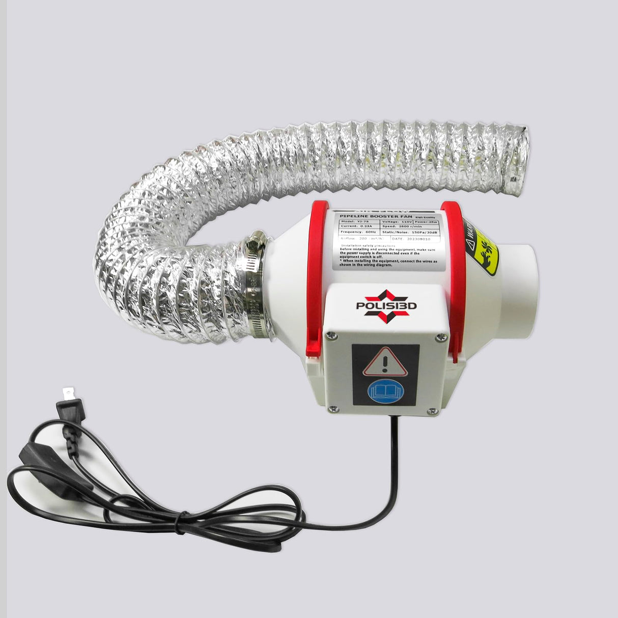 Powerful 3 Inch Inline Duct Ventilation Fan AC Vent Blower Exhaust Fan w/ 1.5M Pipe, Enhanced Air Flow, Low Noise for 3D Printer Enclosure, Laser Engraver Cover,Resin, Greenhouse Ventilation Equipment POLISI3D