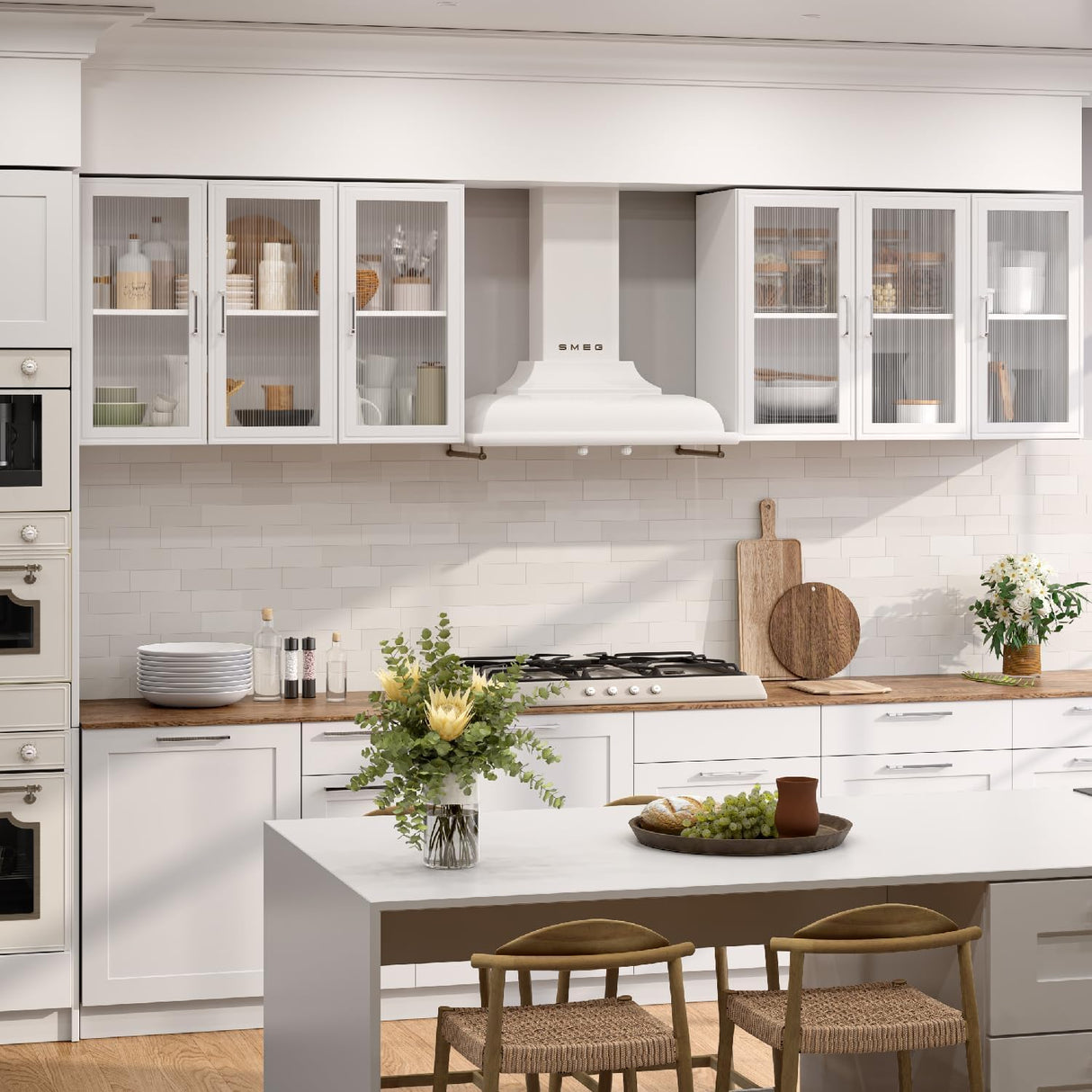 FIMELLO Wall Cabinet, Acrylic Glass Wall Mounted Storage Cabinets, Medicine Cabinet for Kitchen Garage Laundry, White, 3 Door FIMELLO