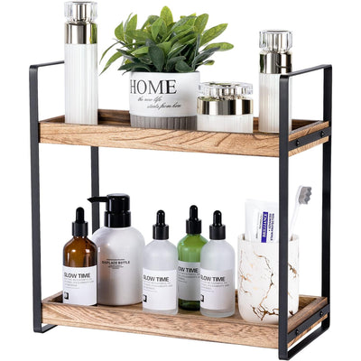 Giftacity 2-Tier Countertop Organizer for Bathroom Counter Wood Bathroom Counter Organizers Shelf Cosmetic Storage, Standing Vanity Tray for Room Organization and Decor