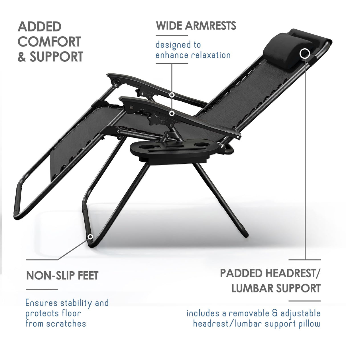 Nestl Zero Gravity Chairs Set of 2, Patio Lounge Chair Outdoor with Pillows & Cup Holder Trays, Adjustable Steel Mesh Reclining Camping Chair, Folding Patio Lawn Chair for Deck, Beach, Yard - Black Nestl