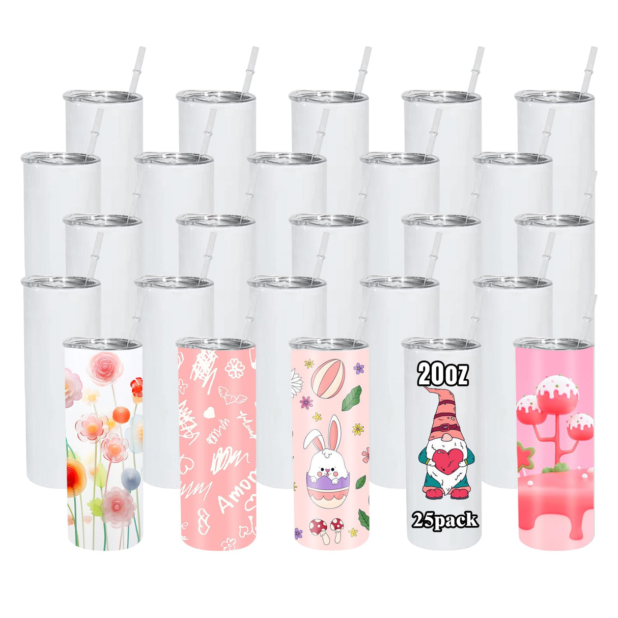 CHLJAR 20 oz Sublimation Tumblers, 25 Pack Straight Skinny Tumbler Bulk Blanks Stainless Steel Double Wall Insulated Tumbler Cups, DIY for Heat Press Machine, Individually Boxed CHLJAR