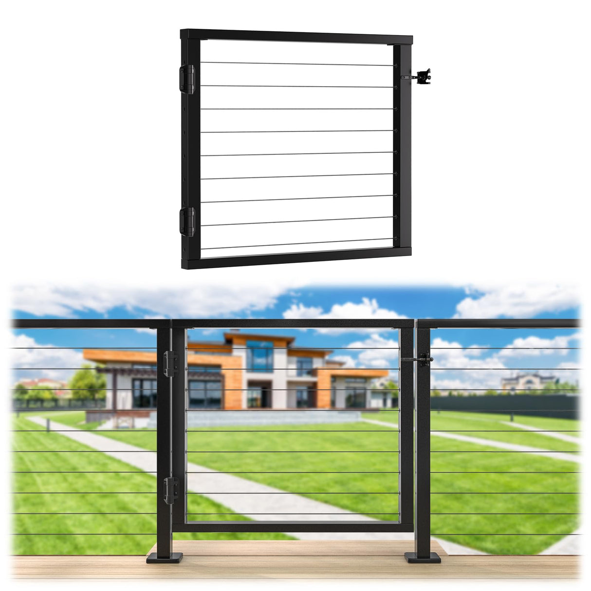 Muzata Aluminium Cable Railing Gate Black for Wood Metal 36" Cable Railing System Outdoor Seaside 36 1/32'' W X 32 13/32" H, DG01 BPA Muzata