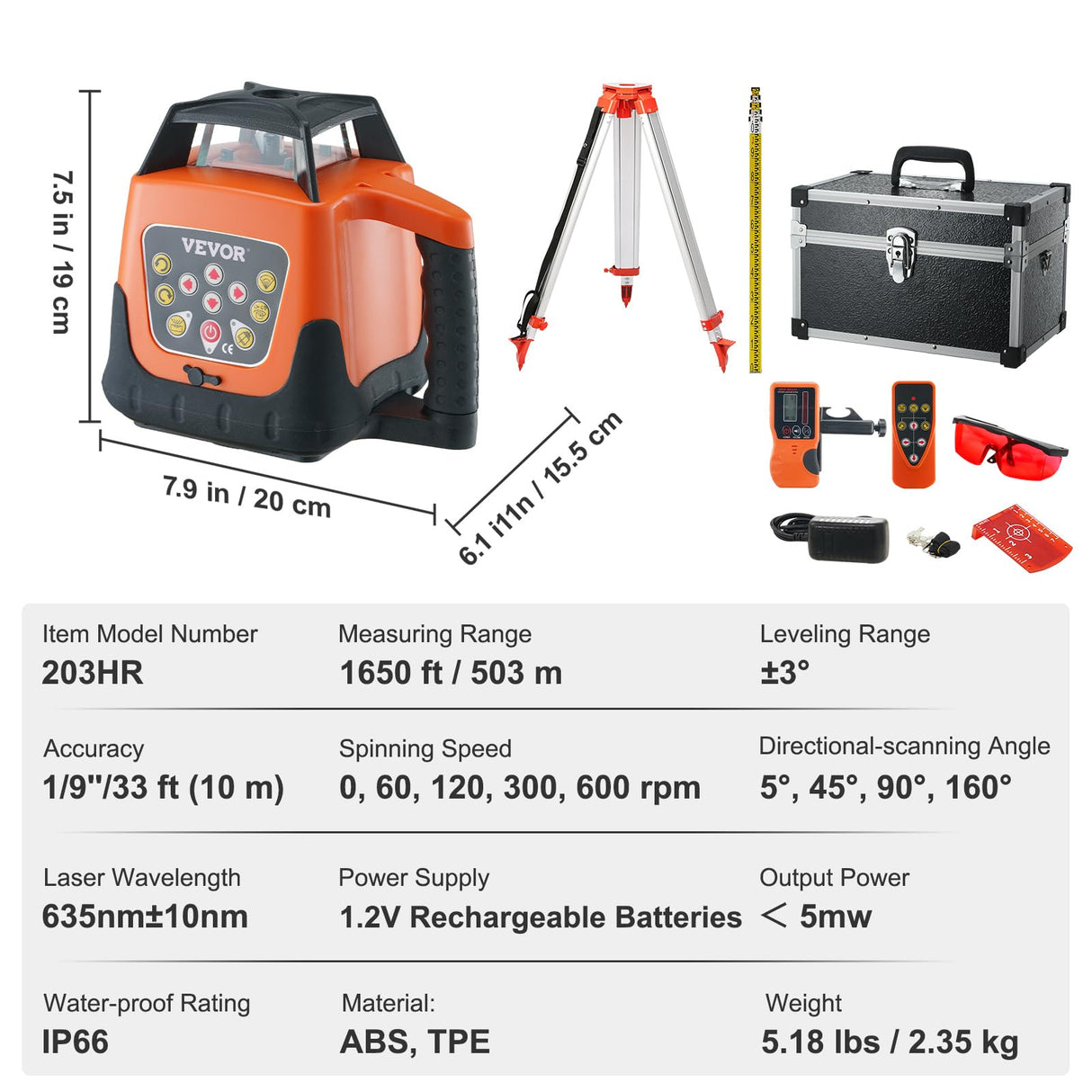 VEVOR Red Rotary Laser Level 1650ft, 360 Degree Self Leveling Laser Level Kit,with Surveying Tripod&5m Staff,IP66 Waterproof Remote Control,5 Rotation Speeds&4 Angles Adjustment for Construction VEVOR