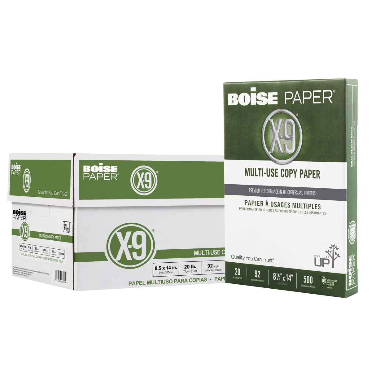 Boise® X-9® Multi-Use Printer & Copy Paper, 10 Reams, White, Legal (8.5" x 14"), 5000 Sheets Per Case, 20 Lb, 92 Brightn Boise