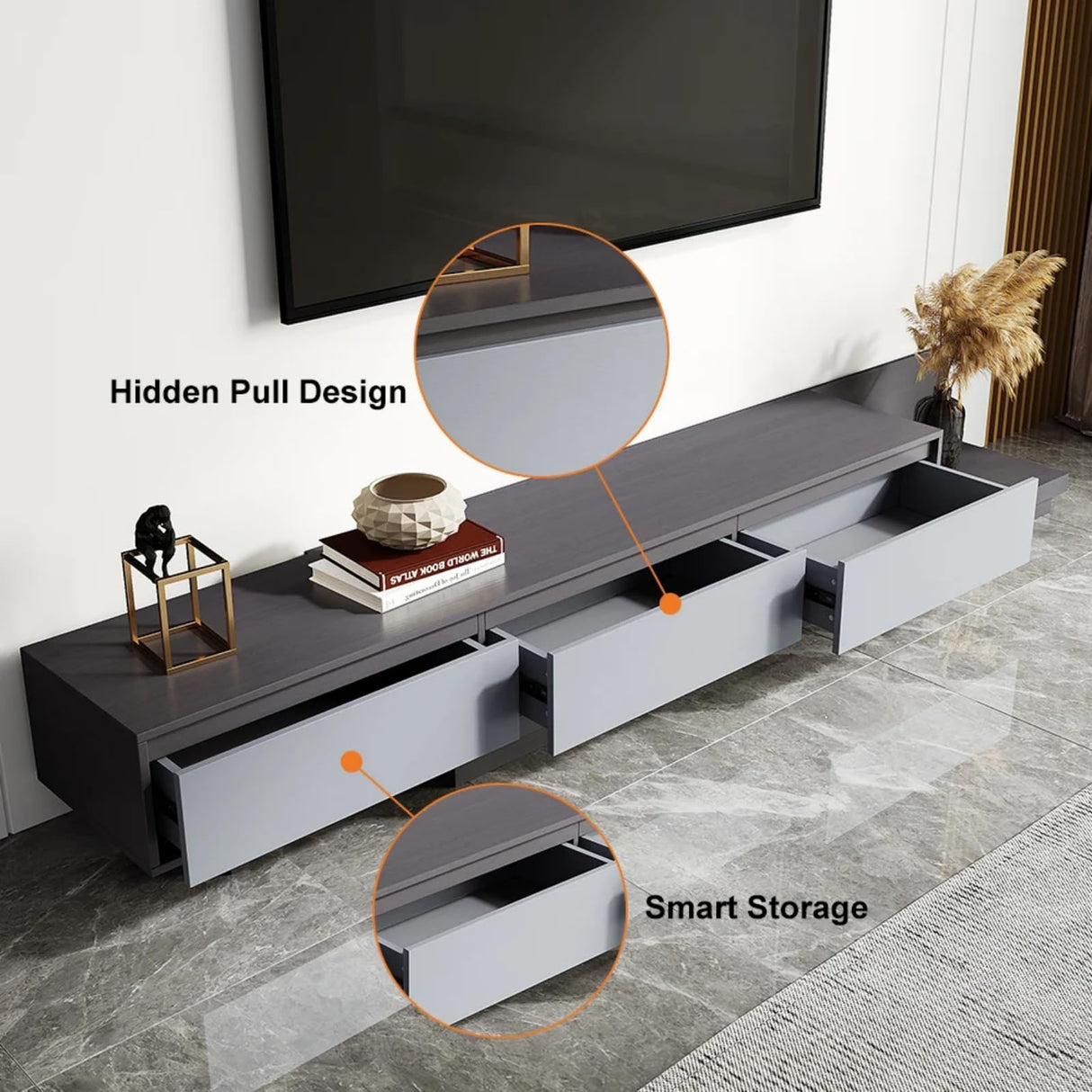 homary Extendable TV Stand & Nesting Coffee Table Set, 2-Piece Modern Entertainment Center with Drawers Set for Living Room (Gray, 78.7" W×15.7" D×13.8" H) homary