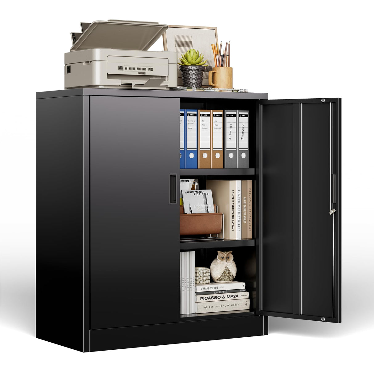 BESFUR Metal Garage Storage Cabinet 36"H, Steel Locking Cabinet with 2 Lockable Doors and 2 Adjustable Shelves easy to assemble for Home Office, Garage,School, Apartment, Warehouse, Utility Room,Black BESFUR