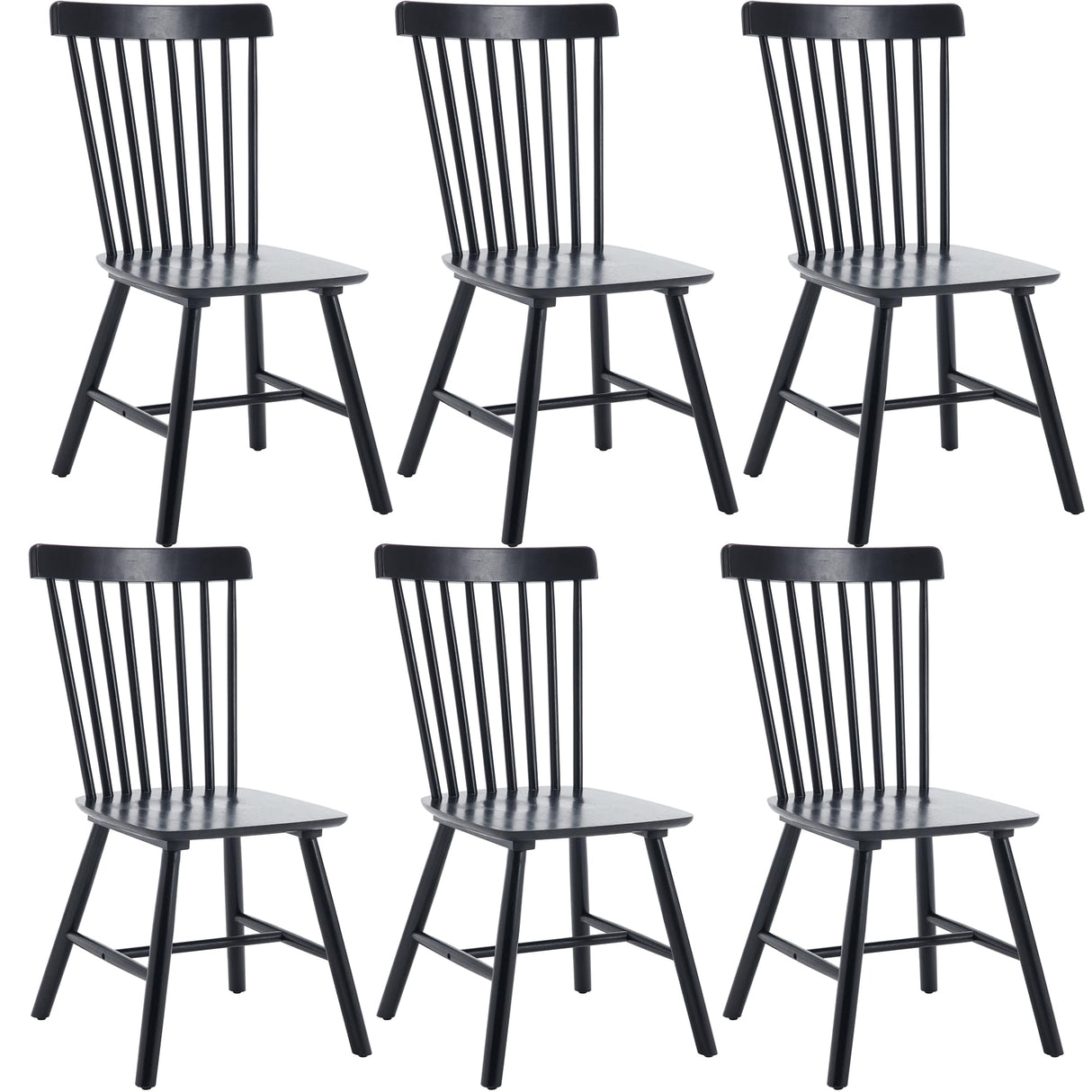 DM Furniture Dining Room Chairs Set of 6 Windsor Dining Chair with Spindle Back,Farmhouse Armless Side Chair,Solid Wood French Country Kitchen Chairs for Home/Patio/Restaurant, Black DM Furniture