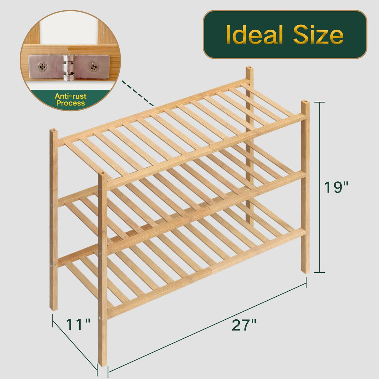 Z&L HOUSE 3-Tier Shoe Rack for Closet, Stackable Shoes Rack Organizer Free Standing Shoe Shelf for Entryway and Closet Hallway, Multifunctional Bamboo Rack in Different Combinations (3-Tier) Z&L HOUSE