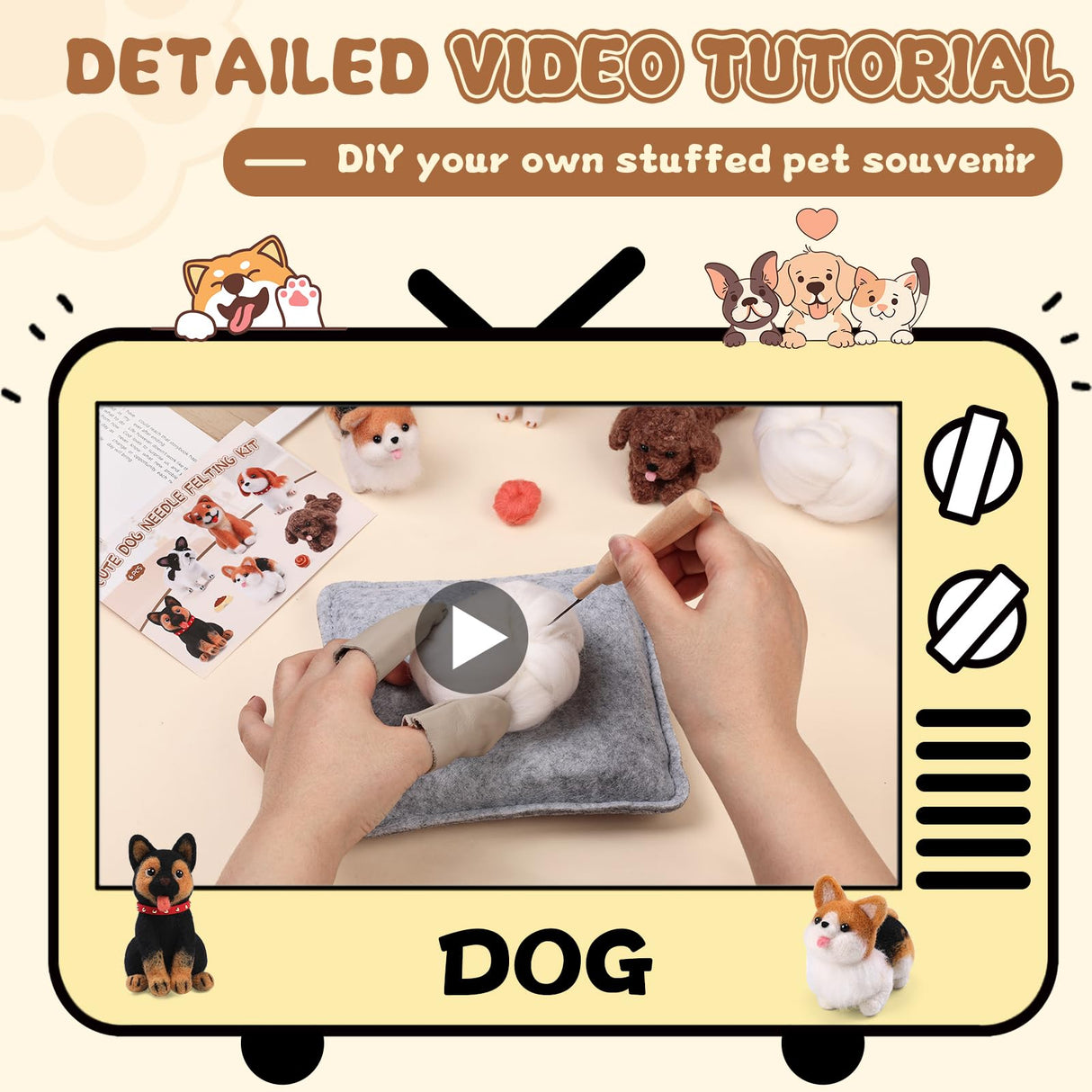 Mayboos 6 PCS Needle Felting Kit, Animal Needle Felting Beginner Kits Wool Felt Needle Felting Tools with Instruction for DIY Craft Animal Home Decoration (Cute Dog) Mayboos