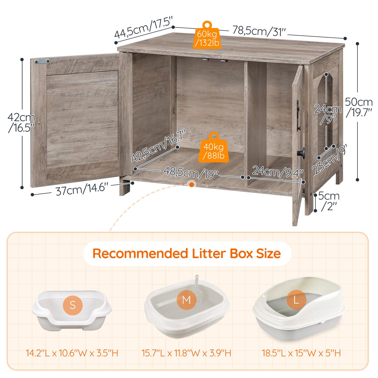 HOOBRO Litter Box Enclosure, Cat Litter Box Furniture with Removable Divider, Large Hidden Litter Box Furniture, Wooden Cat House, End Side Table, 31" L x 17.5" W x 19.7" H, Greige BG03MW01G2 HOOBRO