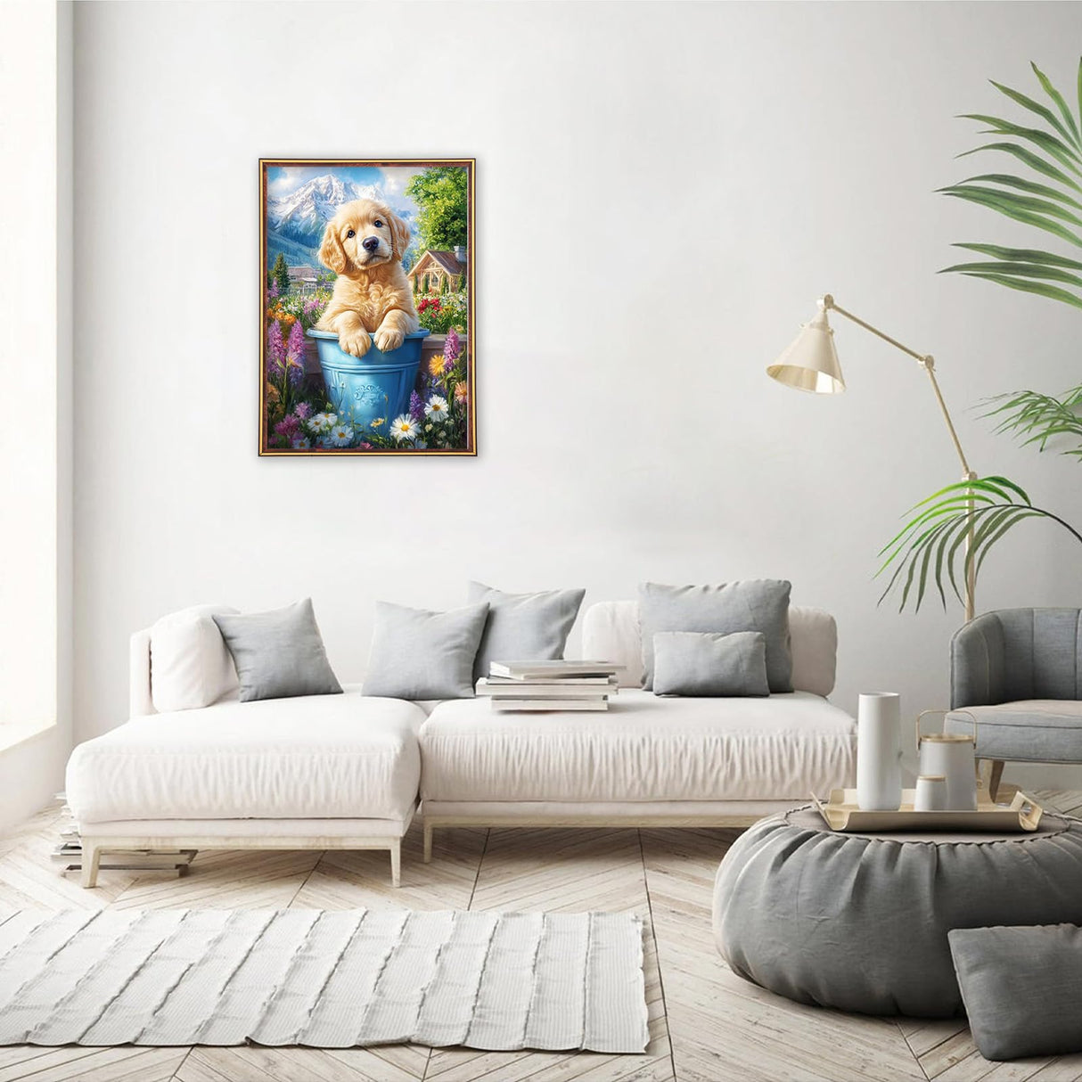 MEIYUDA Dog Diamond Painting Kits for Adults, DIY Flowers Cute Dog Diamond Art Kits for Adult Beginners, 5D Landscape Round Full Drill Gem Art Crafts for Home Wall Decor Present 12x16inch MEIYUDA