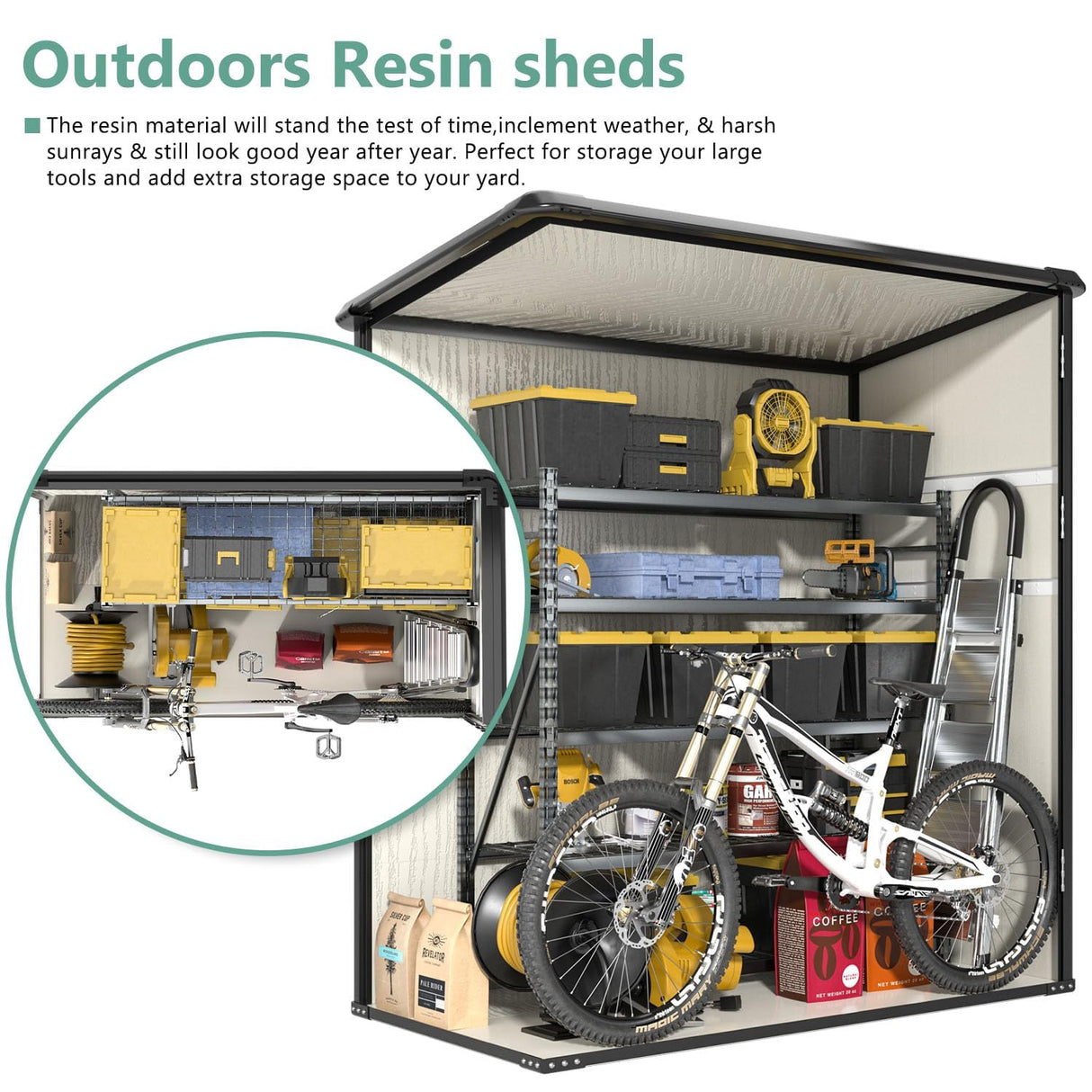 Aoxun Outdoor Storage Shed 5 x 3FT, Resin Shed with Floor and Lockable Door, Plastic Shed for Bike, Garbage Can, Tool, Accessories, Lawn, Garden - Beige Aoxun