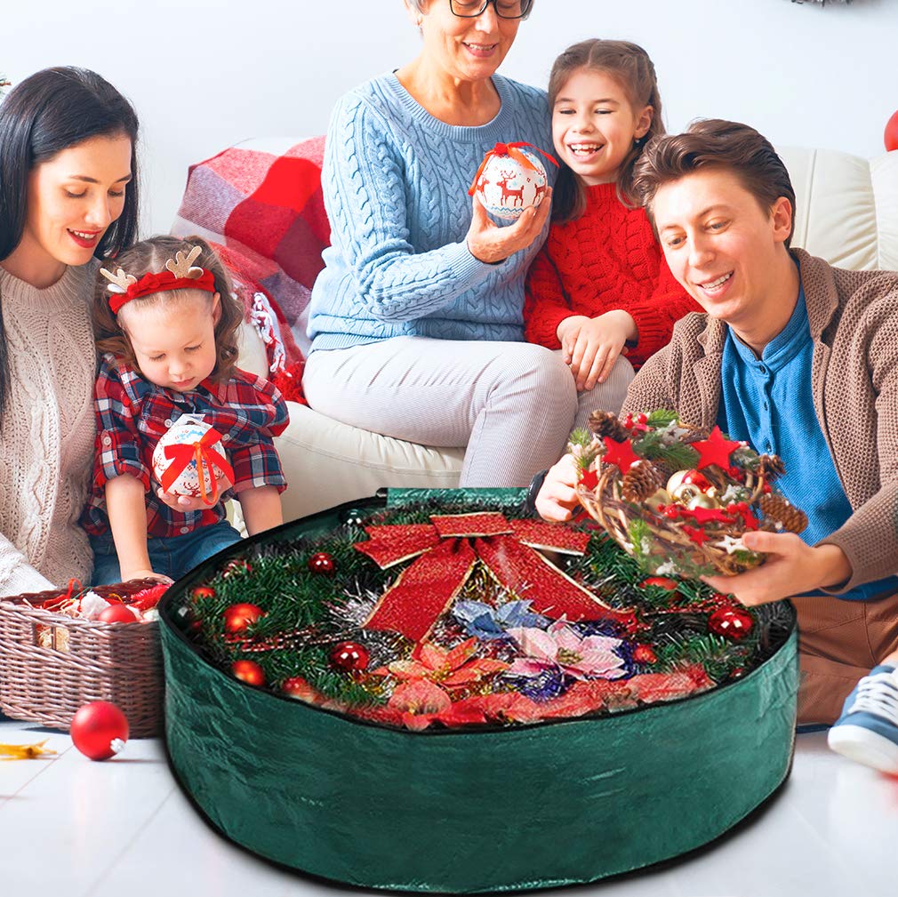 ProPik Christmas Wreath Storage Bag 36" - Garland Holiday Container with Tear Resistant Material - Featuring Heavy Duty Handles and Transparent Card Slot - 36” X 8” (Green) ProPik