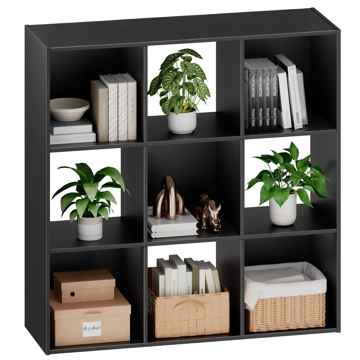 Sweetcrispy 9 Cube Storage Organizer - Open Cube Bookshelf with 5 Removable Back Panels, Display Storage Bookcase for Living Room, Bedroom, Entrance Hall, Home Office,36" L×11.6" W×36" H, Black Sweetcrispy
