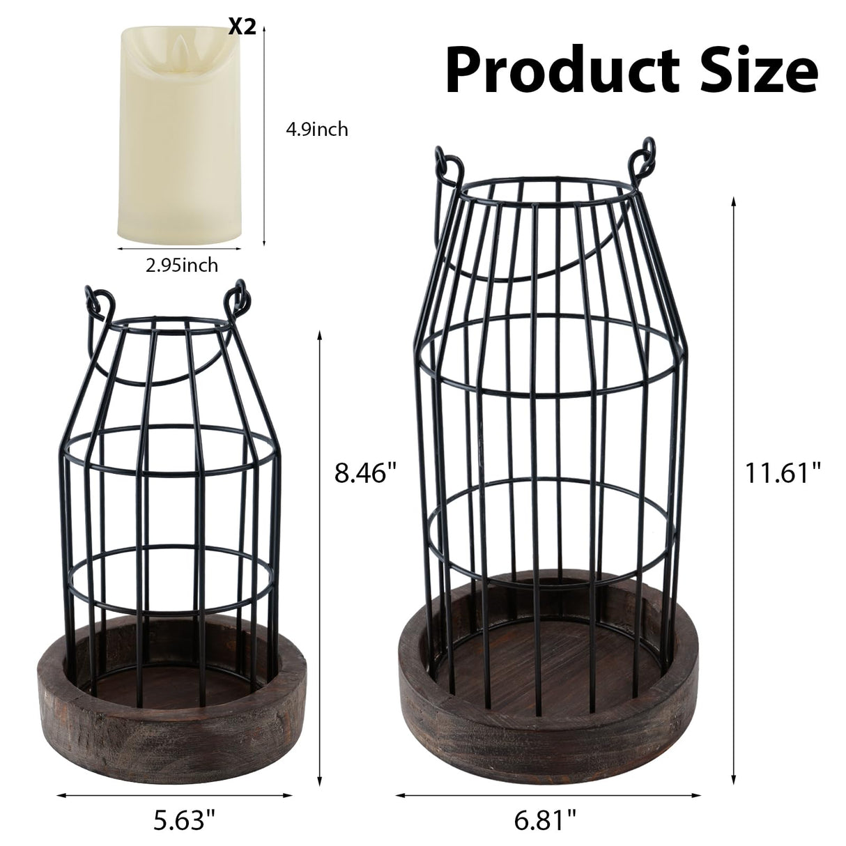 VIVIRENOIR Farmhouse Lantern Decor, Set of 2 Rustic Home Decor Lanterns with Flameless Candles, Wire Metal Cloche Decorative Candle Holders for Living Room Fireplace Mantel Dining Table Decor (Brown) VIVIRENOIR