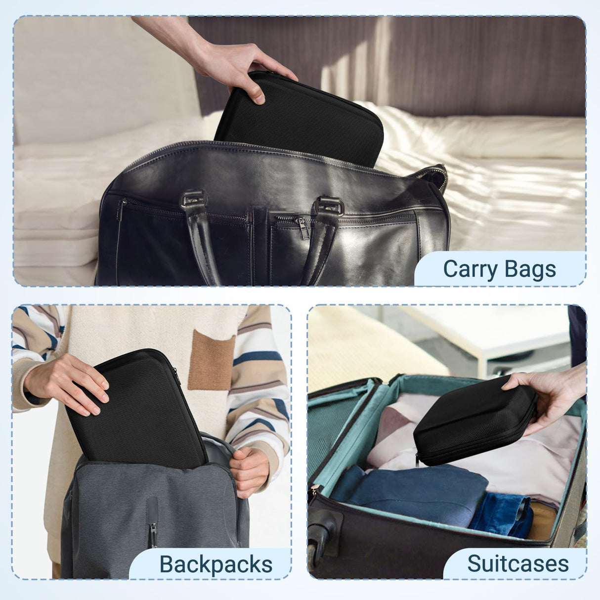 Mkono Travel Sunglasses Organizer Glasses Case Multiple Pairs with Adjustable Slots Portable Eyeglasses Case Storage Box for Men Women, Medium, Black Mkono