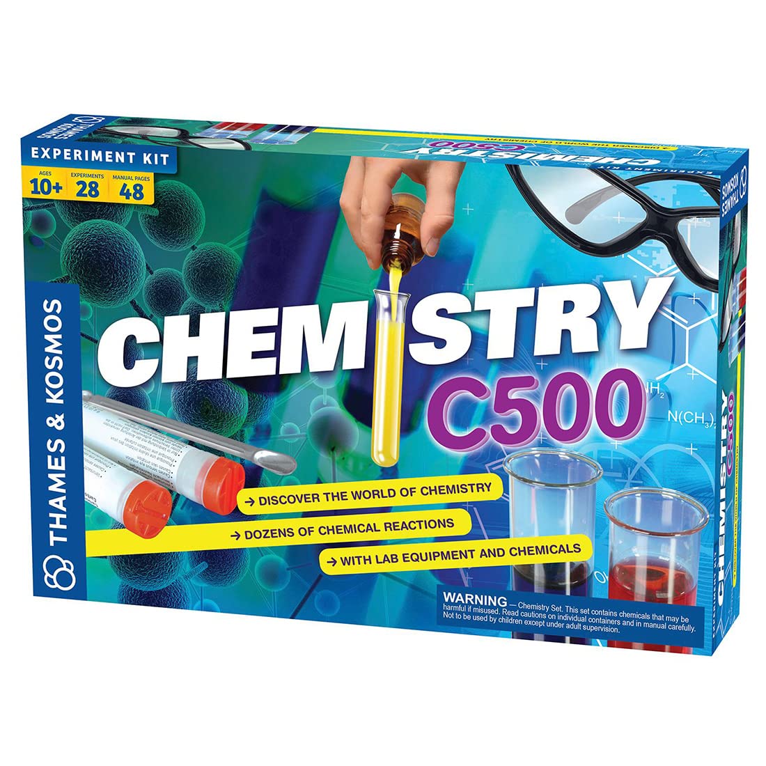 Thames & Kosmos Chemistry Chem C500 Science Kit with 28 Guided Experiments 48 Page Science Guide Parents’ Choice Silver Award Winner, 13.1" L x 2.6" W x 8.9" H Thames & Kosmos