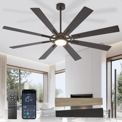 BvenuBigLite Large Ceiling Fans with Lights: Modern 72 Inch 8 Blade Outdoor Ceiling Fan with Remote APP Control - Dimmable Black Big Fan light Indoor Reversible 6 Speed Quiet DC Motor