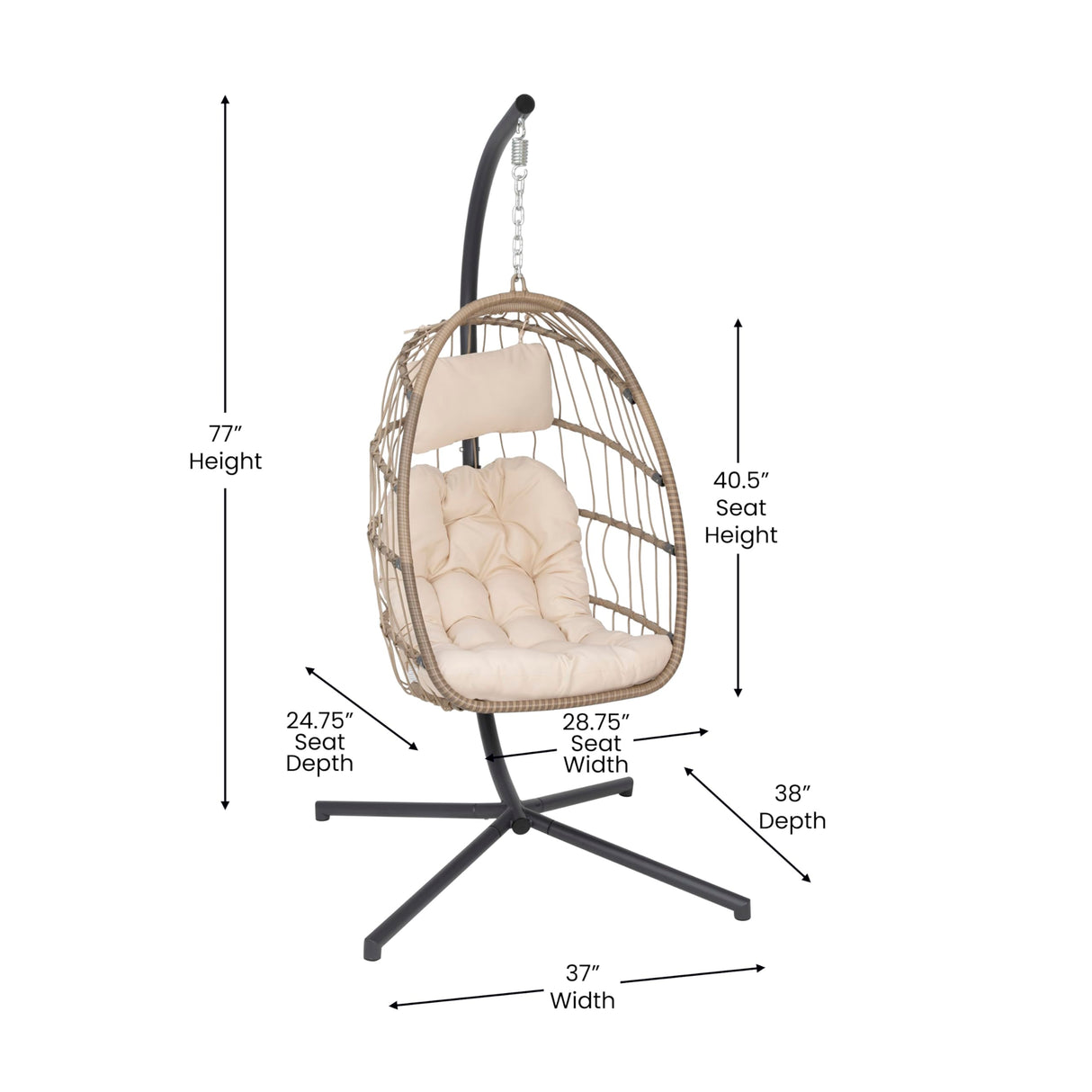 Taylor & Logan Corbin Natural Patio Hanging Wicker Egg Chair with Cream Plush Seat Cushions & Swing Stand for Indoor/Outdoor Use Taylor & Logan