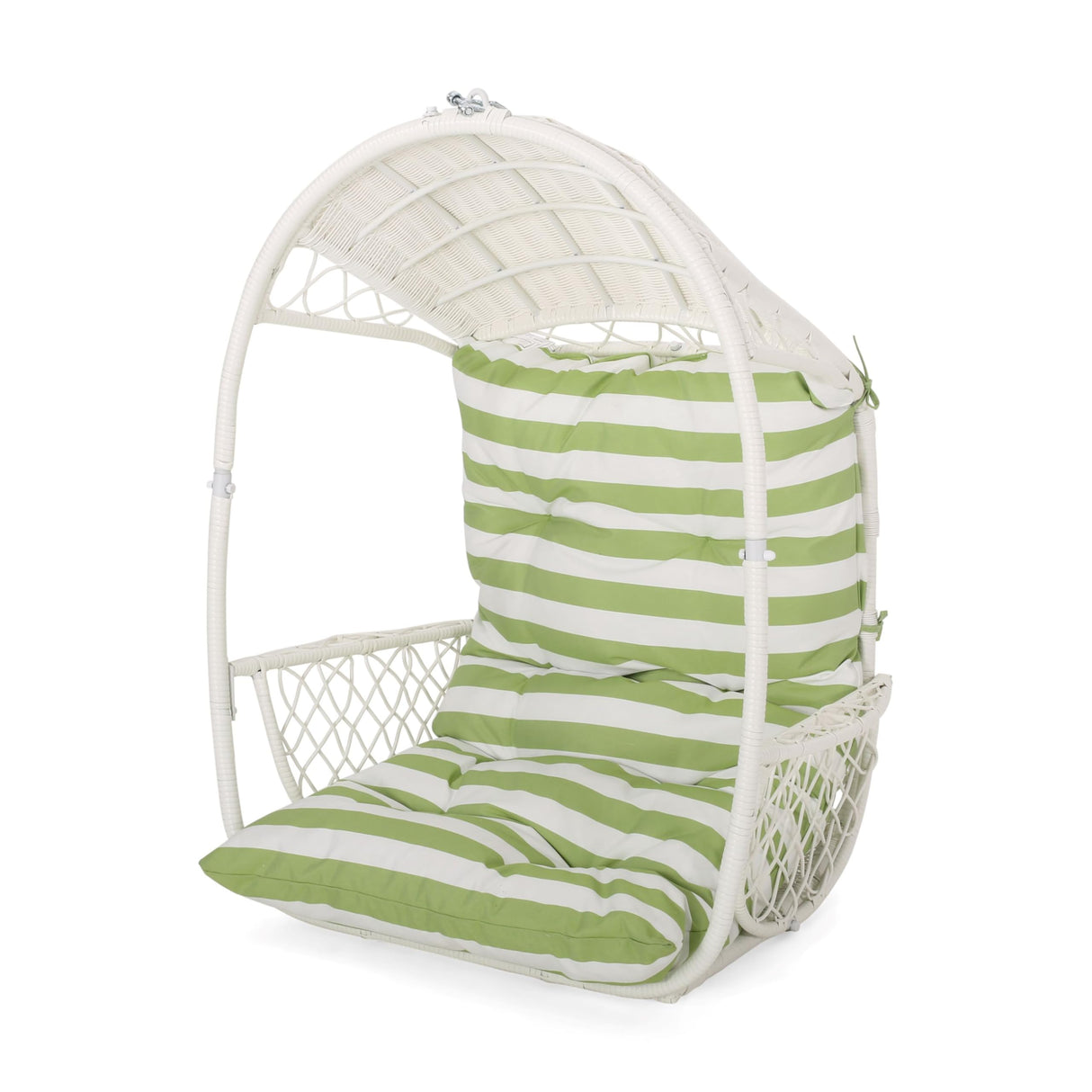 Christopher Knight Home Becky Wicker Hanging Chair with Cushion (Stand Not Included), White, Green Christopher Knight Home