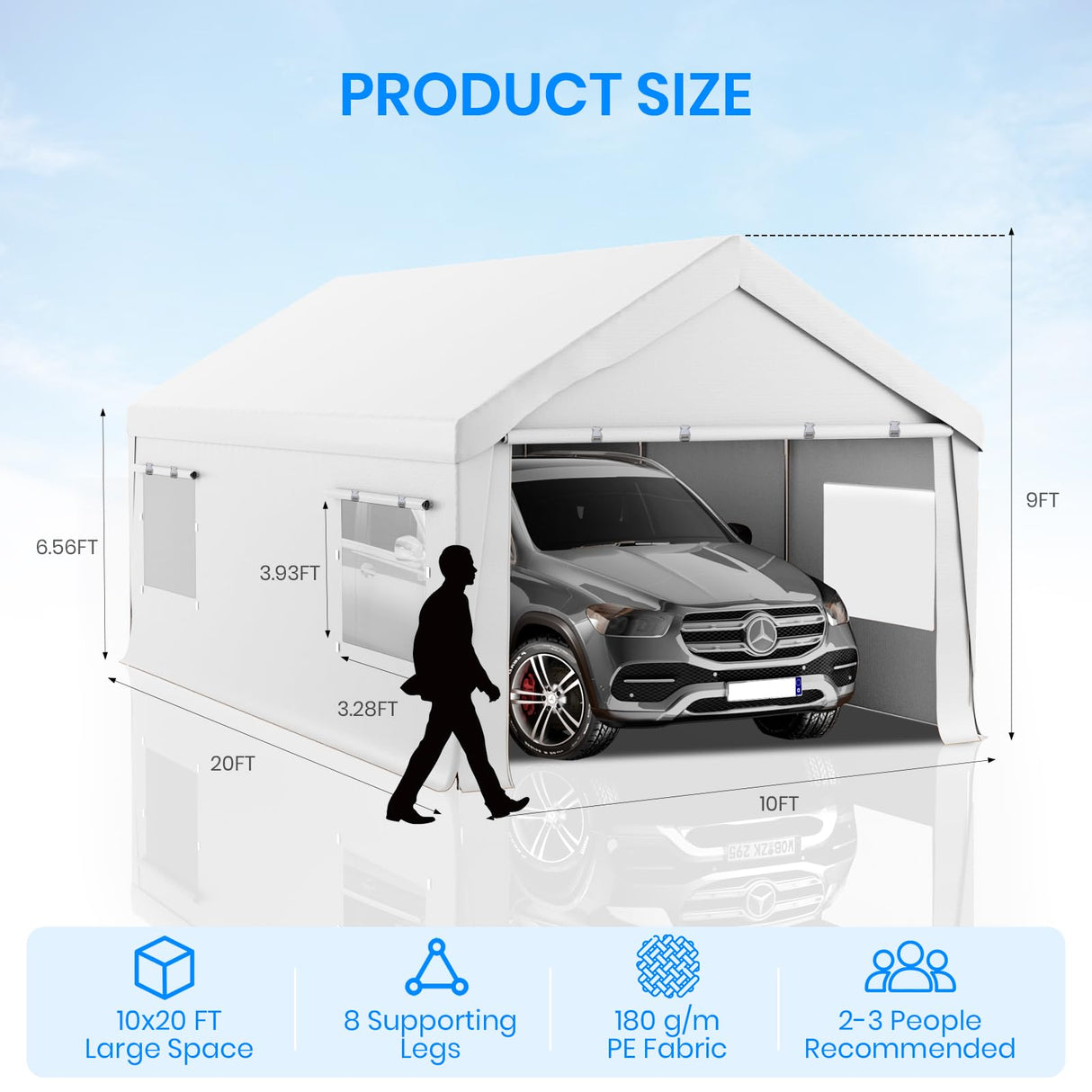 Carport 10x20 FT Heavy Duty, Outdoor Portable Garage with Removable Sidewalls & Doors, Waterproof, UV-Resistant Canopy Shelter for Vehicles, Boats, RVs, Trucks, All-Season Car Port,White RICHRYCE