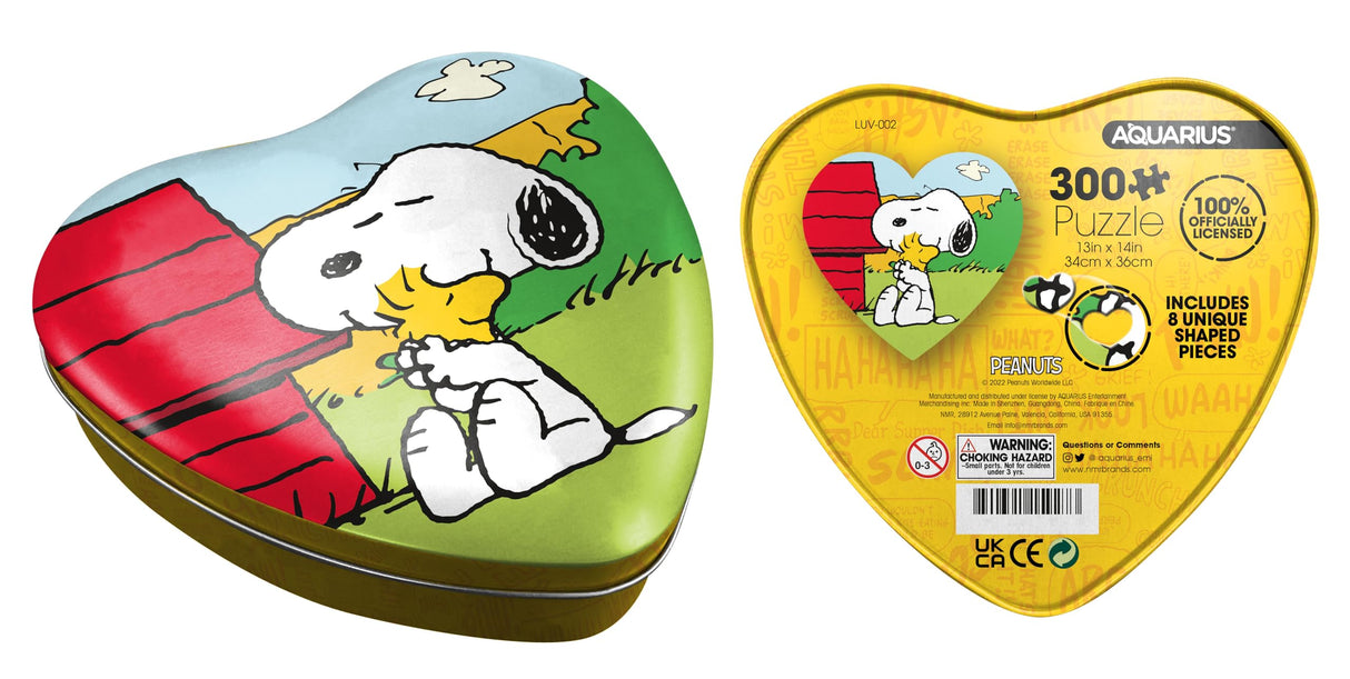 AQUARIUS Peanuts Snoopy & Woodstock 300pc Puzzle in Heart Shaped Tin - Glare Free - Precision Fit - Officially Licensed Peanuts Merchandise & Collectibles - 13x14 Inches AQUARIUS
