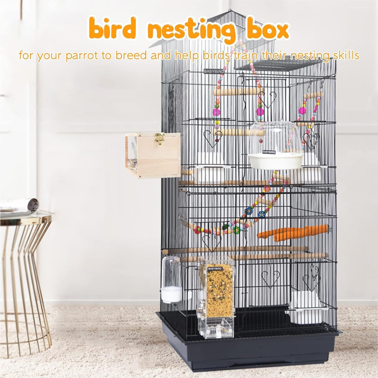 Natural Wood Nesting Box for Parakeet Birds Transparent Design Breeding Box with Perch Wood Bird Cage House for Cockatiel Lovebirds Budgie Finch Parrotlets Canary (Small) FORZENA