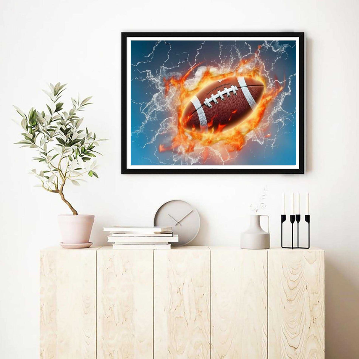 VAIIEYO Diamond Art Kits for Adults Kit Football, Diamond Painting Sports, Paint by Numbers Fire Ball Full Drill Round Rhinestone Craft Canvas for Home Wall Decor Gift 12x16 inch VAIIEYO