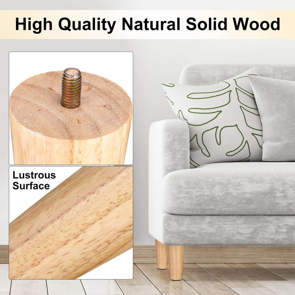 Maitys 4 Inch Round Solid Furniture Legs Furniture Wooden Replacement Chair Feet Dresser Sofa Couch Legs Table Cabinet Footstool DIY Projects for Home(Wood,8 Pcs) Maitys