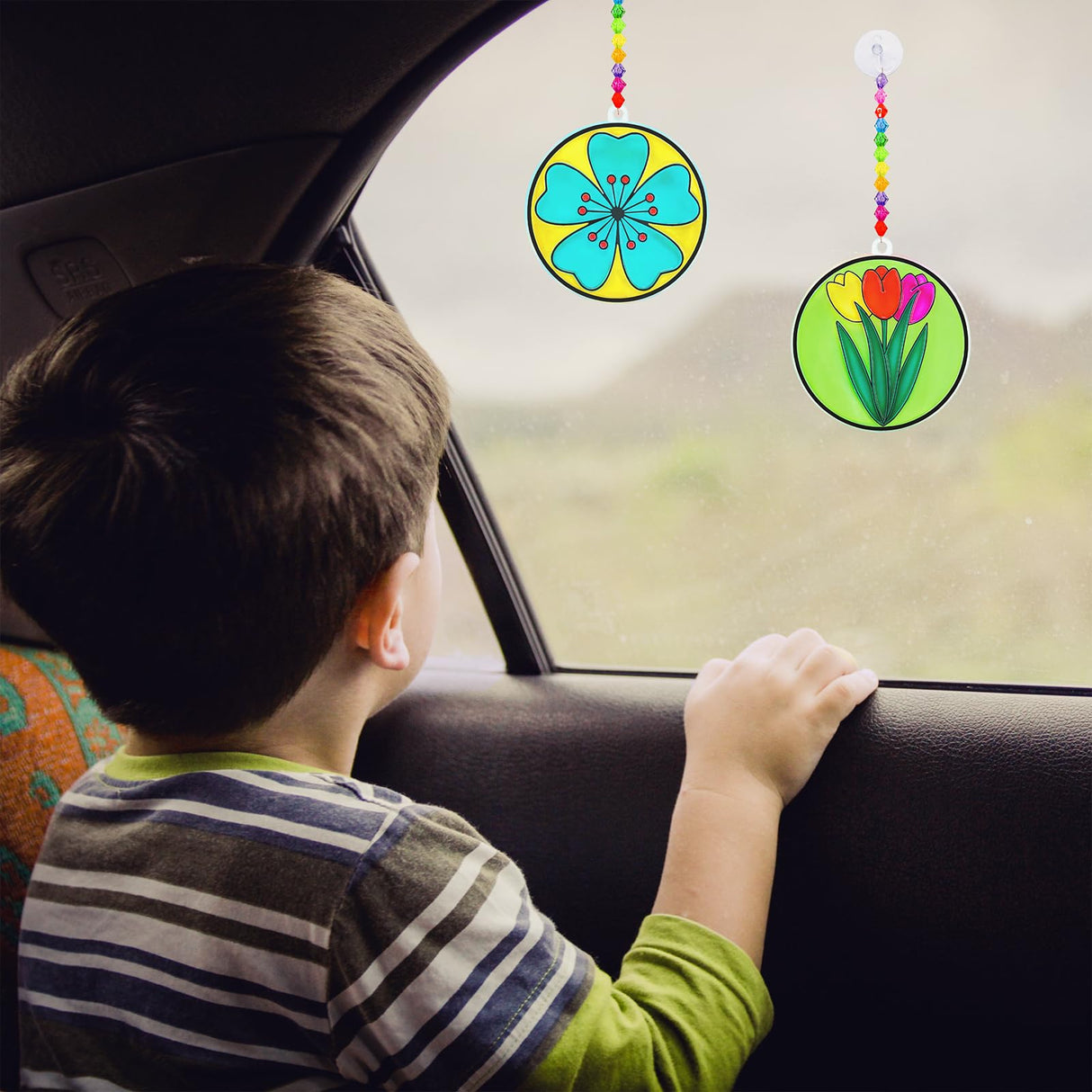 Winlyn 24 Set Spring Flower Suncatchers Ornaments Decorations DIY Window Paint Art Kit for Kids Classroom Activities Party Favors Winlyn