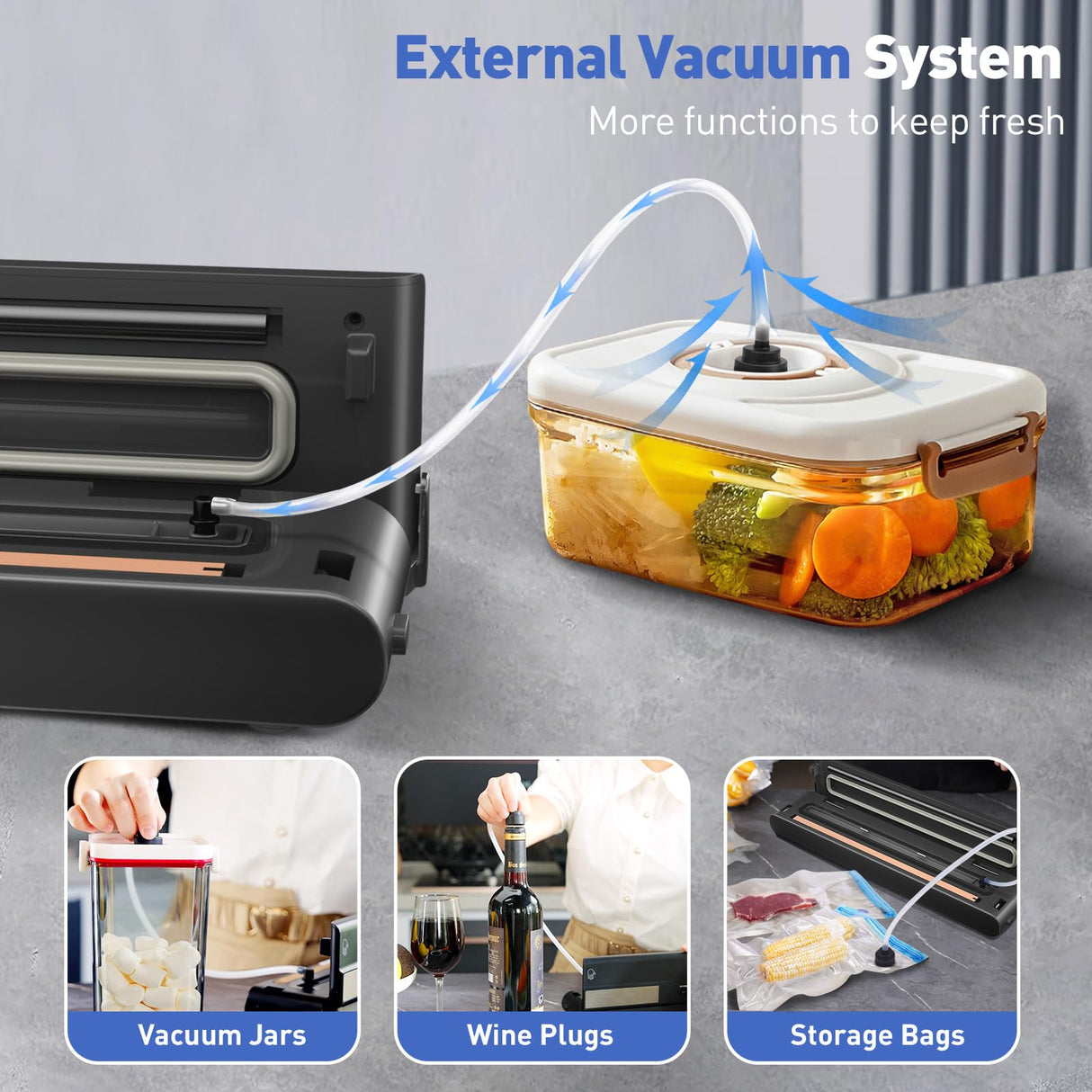 iLAFFUS Cordless Vacuum Sealer Rechargeble Dry & Moist Modes Compact Design Powerful Multi-Functional Food Vacuum Sealer Machine with Cutter for Fruits Vegetables Meat Nuts iLAFFUS