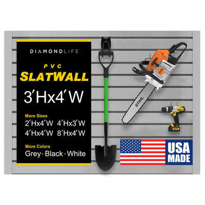 DLDIRECT 36" X 48" - Grey Slatwall Panel Garage Organizer: Heavy Duty Wall Mounted PVC Rack, Interlocking Slat Paneling for Garage Storage, Slotwall Board, Shelves System