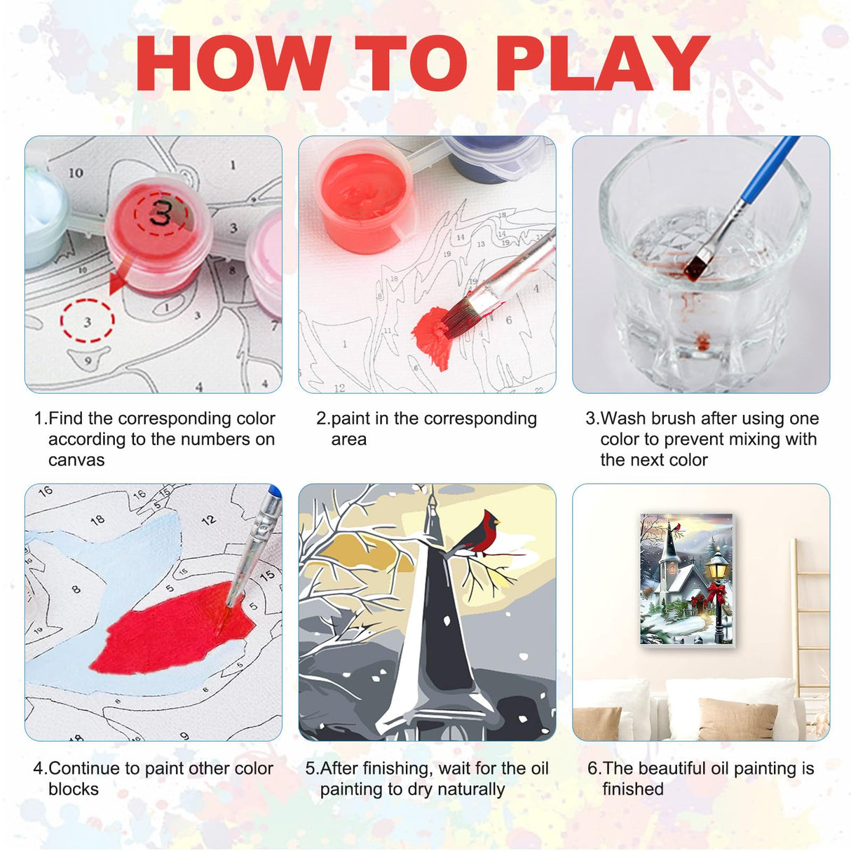 SENQAO Christmas Paint by Numbers for Adults Beginners Framed, Winter Church Adults' Paint-by-Number Kits, Adult Paint by Number Kits on Canvas, Acrylic Number Painting for Home Decor, 8x12inch SENQAO