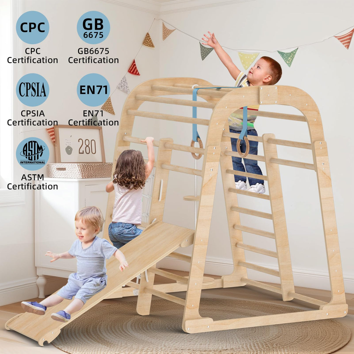 Indoor Jungle Gym for Toddlers, Montessori Indoor Playground for Kids, Indoor Playground Jungle Climbing Gym Playset with Slide Swing Climbing Net, Indoor Playground Climbing Toys for Toddlers Zupemo