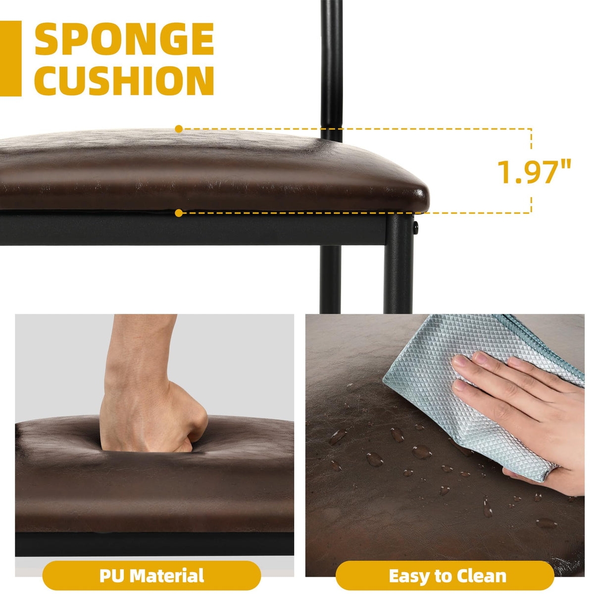 DWVO Dining Room Chairs Set of 4 Brown Upholstered Dining Chairs Modern Kitchen Chairs Faux Leather Restaurant Chairs with Metal Legs for Living Room Kitchen and Dining Room, 4 Pack DWVO