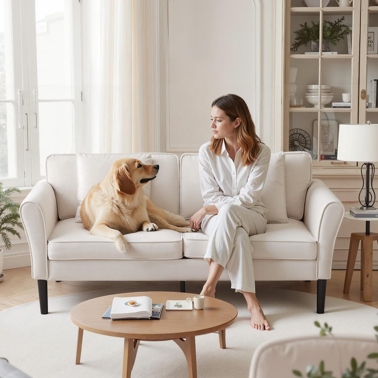 VEVOR Loveseat Sofa, 69-Inch Small Sofa Couch for Living Room, Velvet Fabric 2-Seats Couch with Sinuous Spring, Soft Cushions and Sturdy Frame, Comfy Loveseat for Bedroom, Office or Apartment, White VEVOR