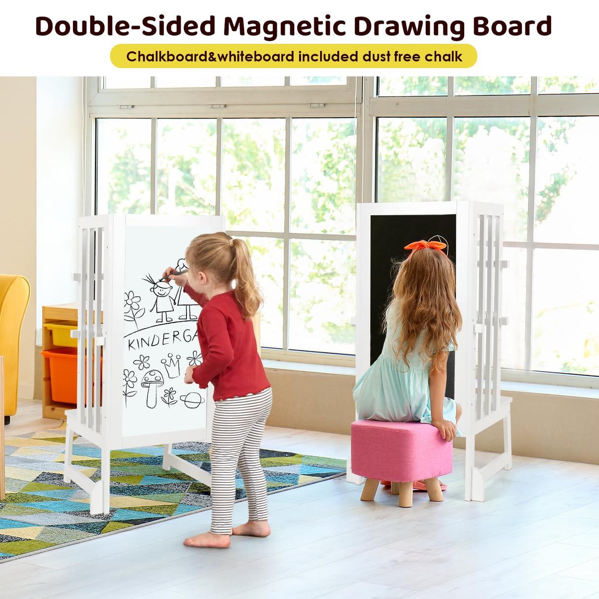 3 Height Adjustable Kids Step Stool, A-Shaped Structure Kids Standing Tower, Wooden Toddler Tower, Kids Standing Tower Aged 18-36 Months,with Safe Fences,Anti-Slip Pads Suit in Kitchen/Bathroom,White KIDINIX