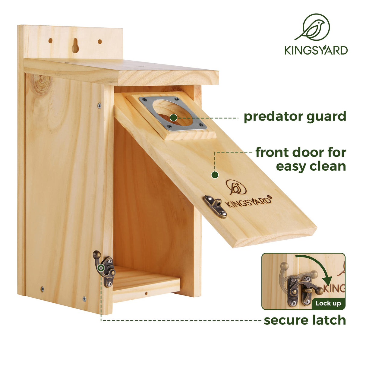 Kingsyard Blue Bird House for Outdoors - Classic Wooden Bluebird House with Predator Guard for Bluebirds Titmice Chickadees Nesting Birds, Wood Kingsyard