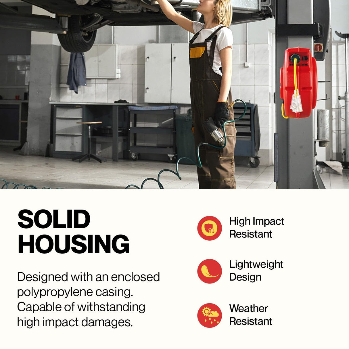 ReelWorks Extension Cord Reel Retractable Longest Industrial 12awg x 80' Foot Commercial Premium Grade Ultra Flexible 3C/SJTOW Glow Strip Cable and Led Light Up Triple Tap Connector Use Indoor/Outdoor ReelWORKS