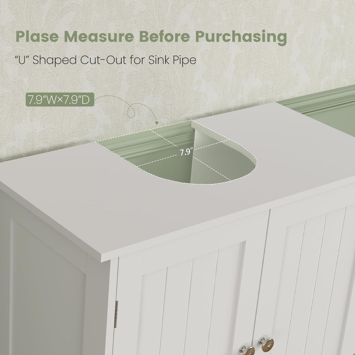 Iwell Pedestal Sink Storage Cabinet with 2 Doors and Shelf, Under Sink Cabinet, Bathroom Sink Cabinet, Space Saver Organizer with U-Shape, White Iwell