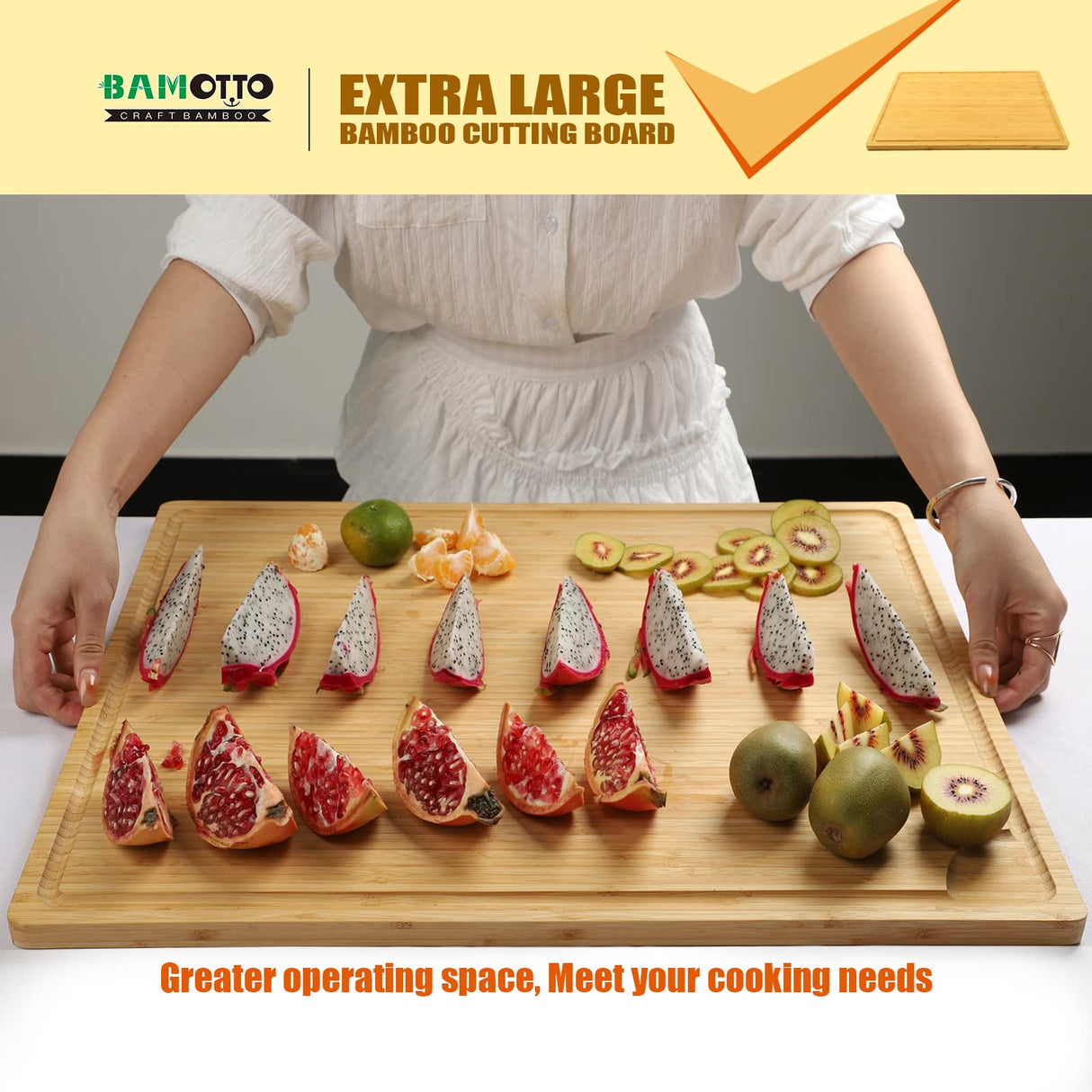 Extra Large 100% Organic Bamboo Cutting Board, 24x18 Inch Butcher Block Chopping/Carving Board with Handle and Juice Groove for Turkey, Meat, Vegetables, BBQ (XXL, 24" x 18") BAMOTTO CRAFTBAMBOO