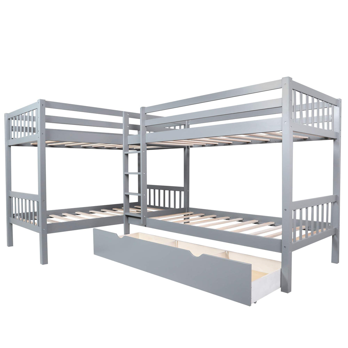 Harper & Bright Designs Twin L-Shaped Bunk Bed with Storage Drawers, Wooden Bunk Bed for 4, Grey Harper & Bright Designs
