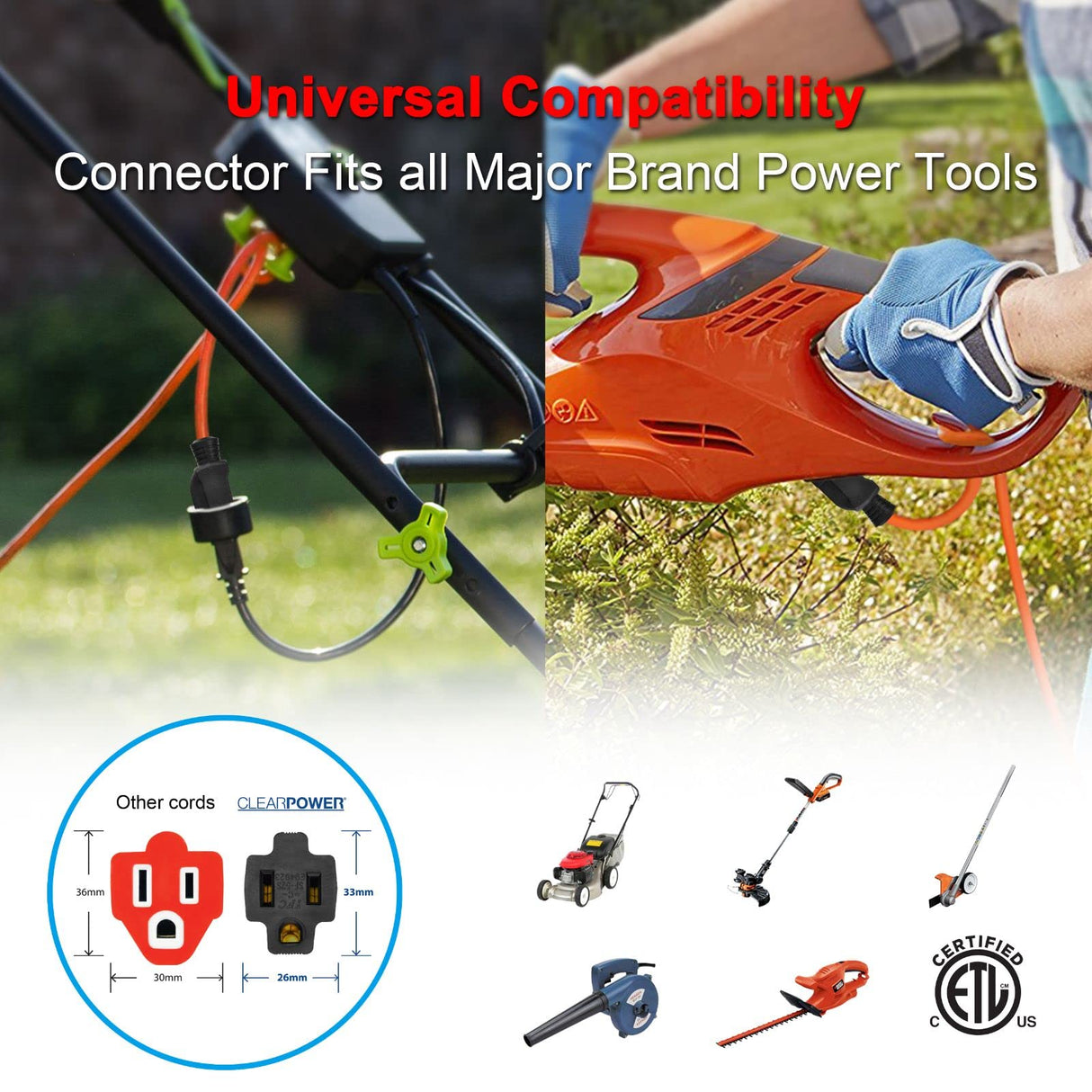 Clear Power 50 ft Outdoor Extension Cord 16/3 SJTW, 3-Prong Grounded Plug, Orange, Water & Weather Resistant, Flame Retardant, General Purpose Power Cord for Lawn & Garden, DCOC-0117-DC Clear Power