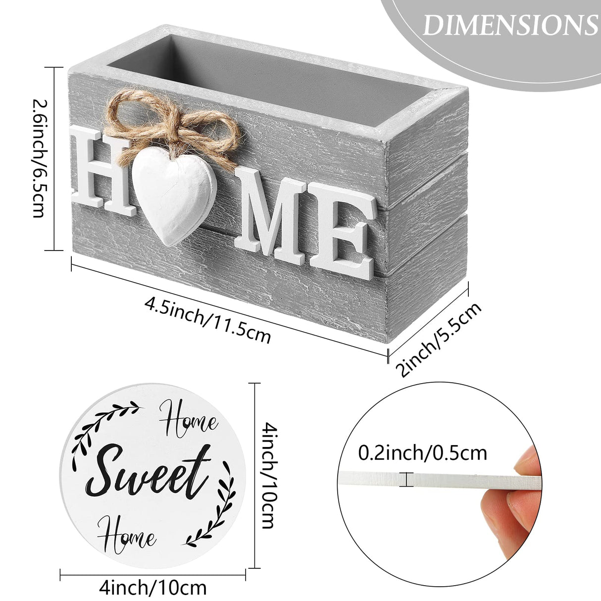 Queekay Housewarming Gifts for Home Decoration Wooden Heart Coasters for Drinks 6 Set Farmhouse Coasters with Holder Funny for Family Coffee Table Protection, 4''(Gray, White) Queekay