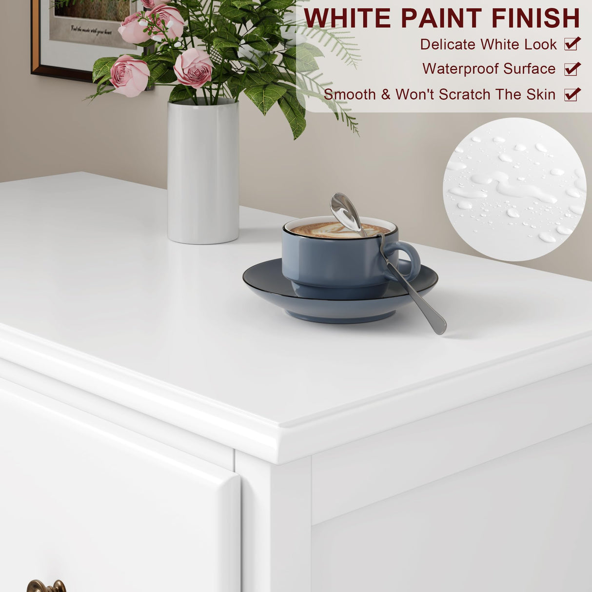 HOUSUIT White Dresser, 4 Drawer Dressers Chest of Drawers, Modern Tall Dresser, Wood Drawer Chest Storage Cabinet for Living Room, Hallway, Entryway, Home Office, Ivory White HOUSUIT