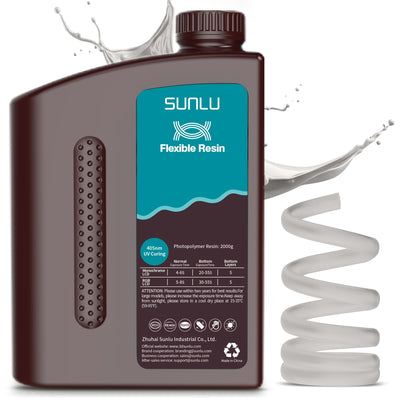 SUNLU Flexible 3D Printer Resin 2KG, 66A 3D Printing Resin for Printing Soft and Flexible Items, Bendable and Not Brittle, Fast Curing 405nm UV Photopolymer Resin. (2000G Gray)