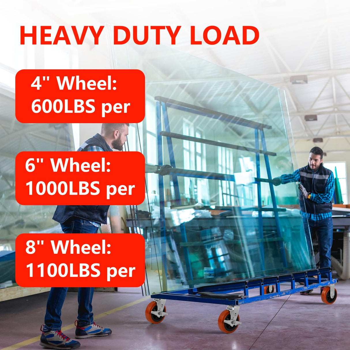 NINOSO 6" x 2" Heavy Duty Caster Wheels, 1/2" Bore Axle Non-Marking Polyurethane Wheel with Roller Bearing, Set of 4 Replacement Wheels with 4000 lbs Capacity (4 Pack) Ninoso