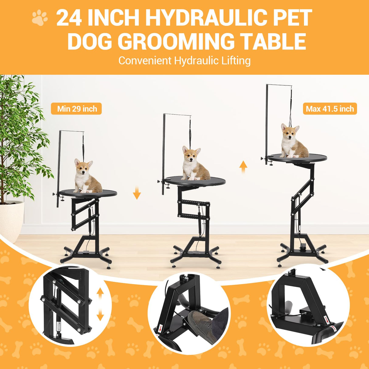 Hydraulic Lift Dog Grooming Table 24" Rotating Desktop Pet Grooming Table for Small Dogs At Home, 360° Rotating Grooming Table, Adjustable Overhead Arm & Tool Organizer Dog Grooming Station, Black GarveeLife